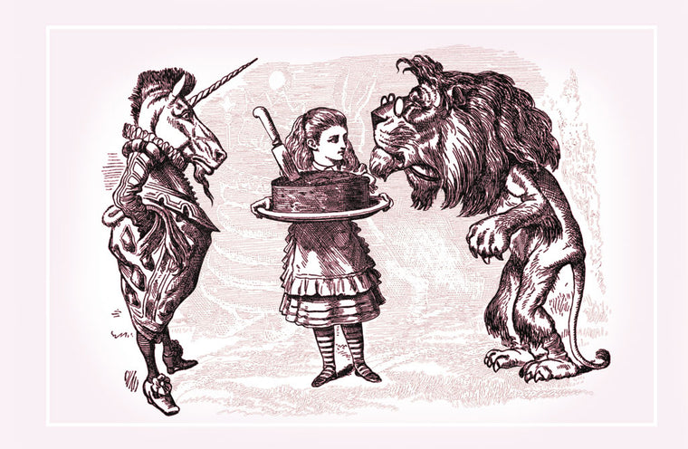 THROUGH THE LOOKING GLASS: ALICE, LION, UNICORN AND CAKE