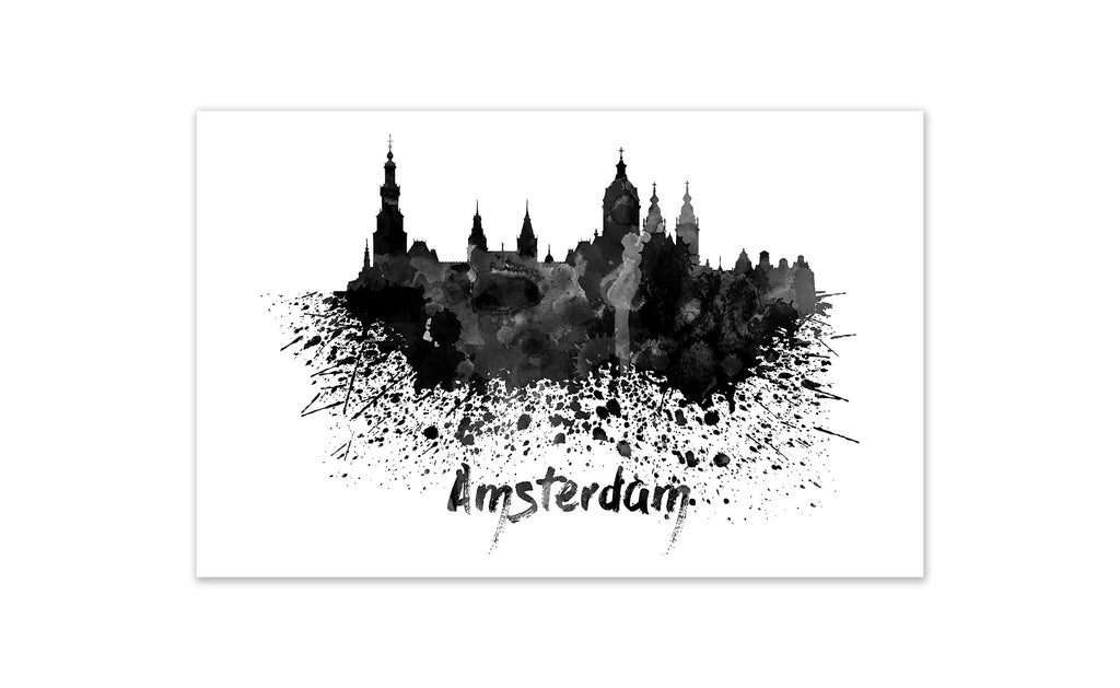 Black and White World Splatter Skyline Amsterdam