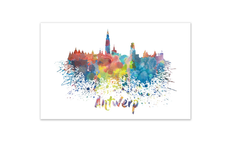 World Watercolor Skyline - Antwerp