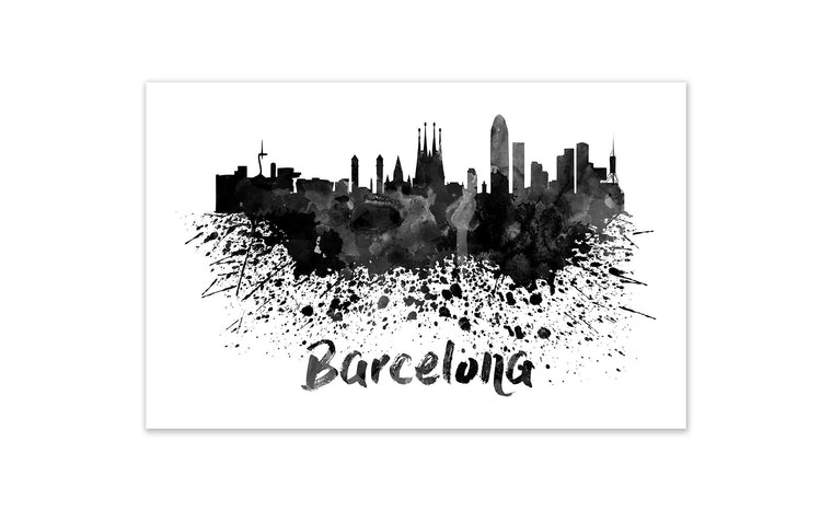 Black and White World Splatter Skyline Barcelona