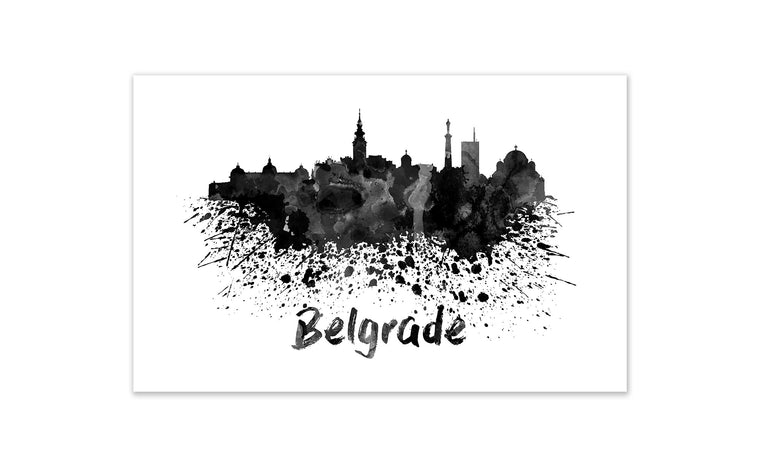 Black and White World Splatter Skyline Belgrade