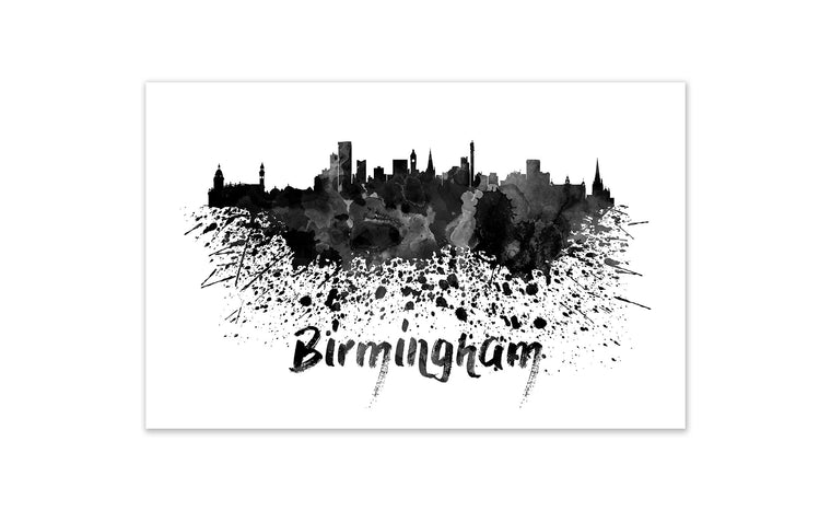 Black and White World Splatter Skyline Birmingham