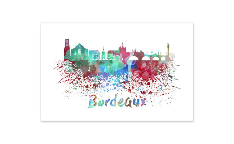World Watercolor Skyline - Bordeaux