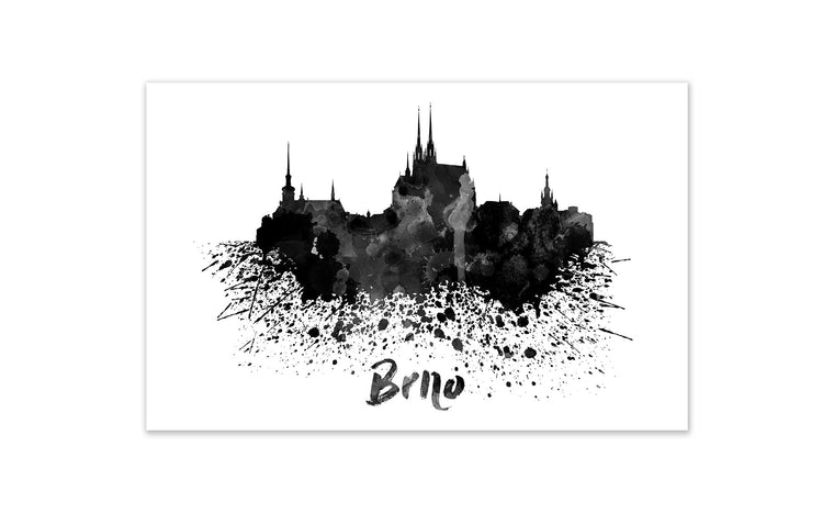 Black and White World Splatter Skyline Brno