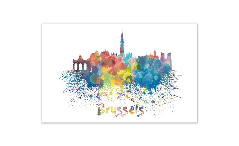World Watercolor Skyline - Brussels