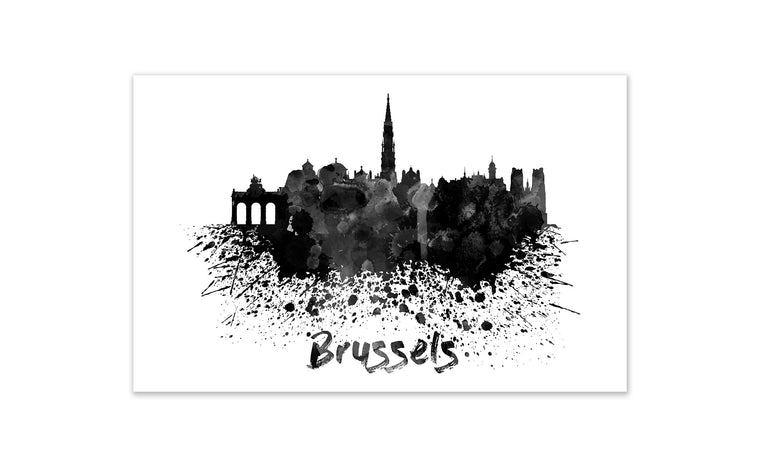 Black and White World Splatter Skyline Brussels