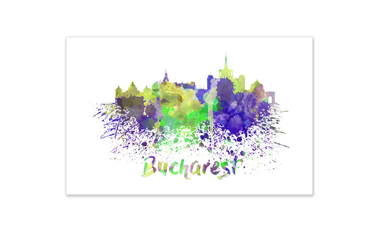 World Watercolor Skyline - Bucharest