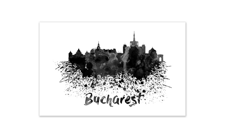 Black and White World Splatter Skyline Bucharest