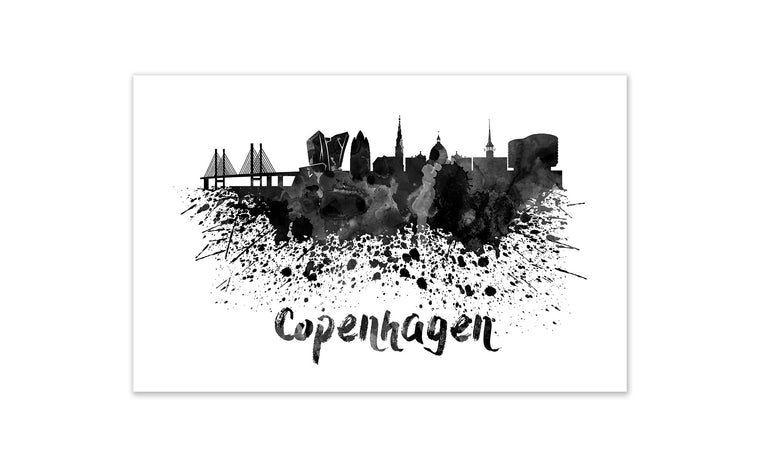 Black and White World Splatter Skyline Copenhagen