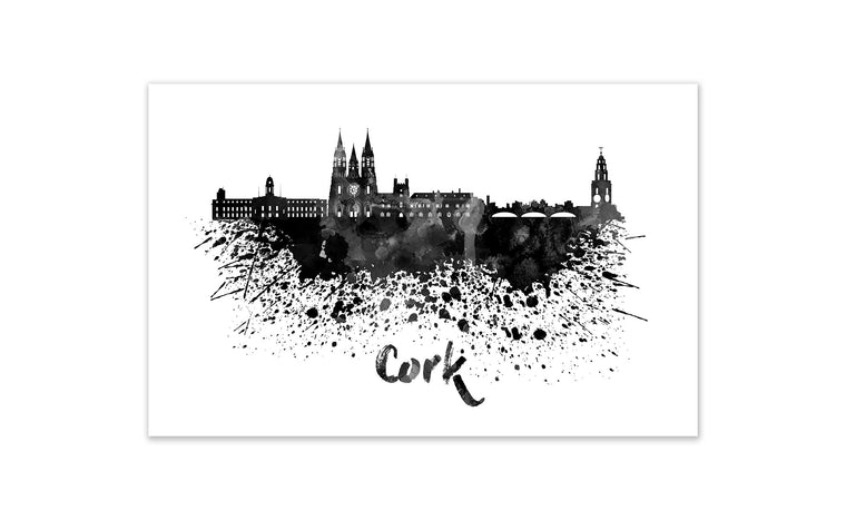 Black and White World Splatter Skyline Cork