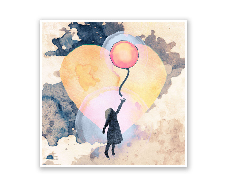 Fly Away Balloon Watercolor Silhouette