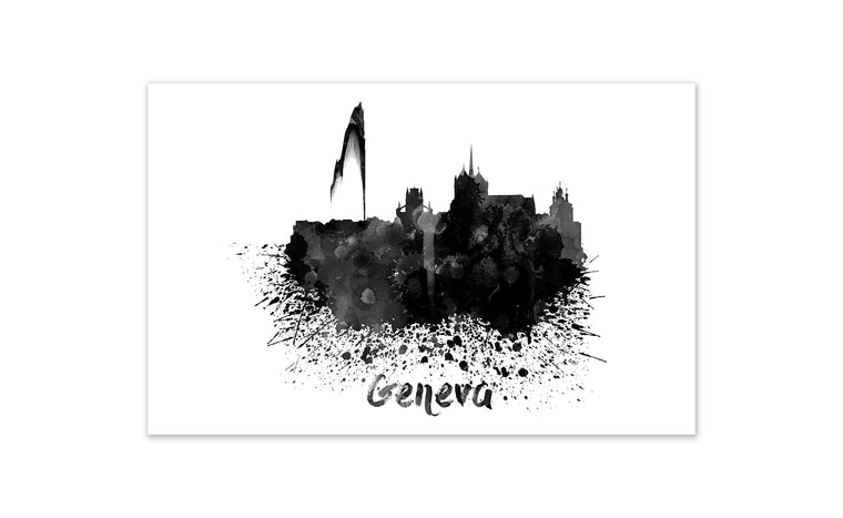 Black and White World Splatter Skyline Geneva