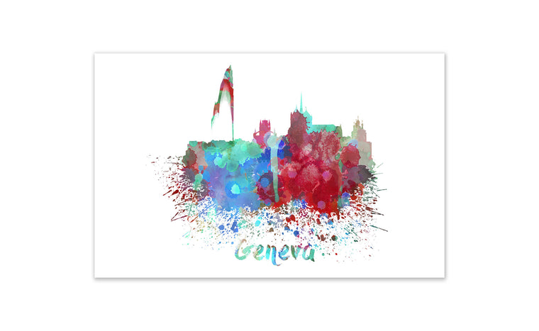 World Watercolor Skyline - Geneva