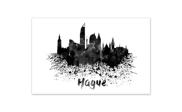 Black and White World Splatter Skyline Hague