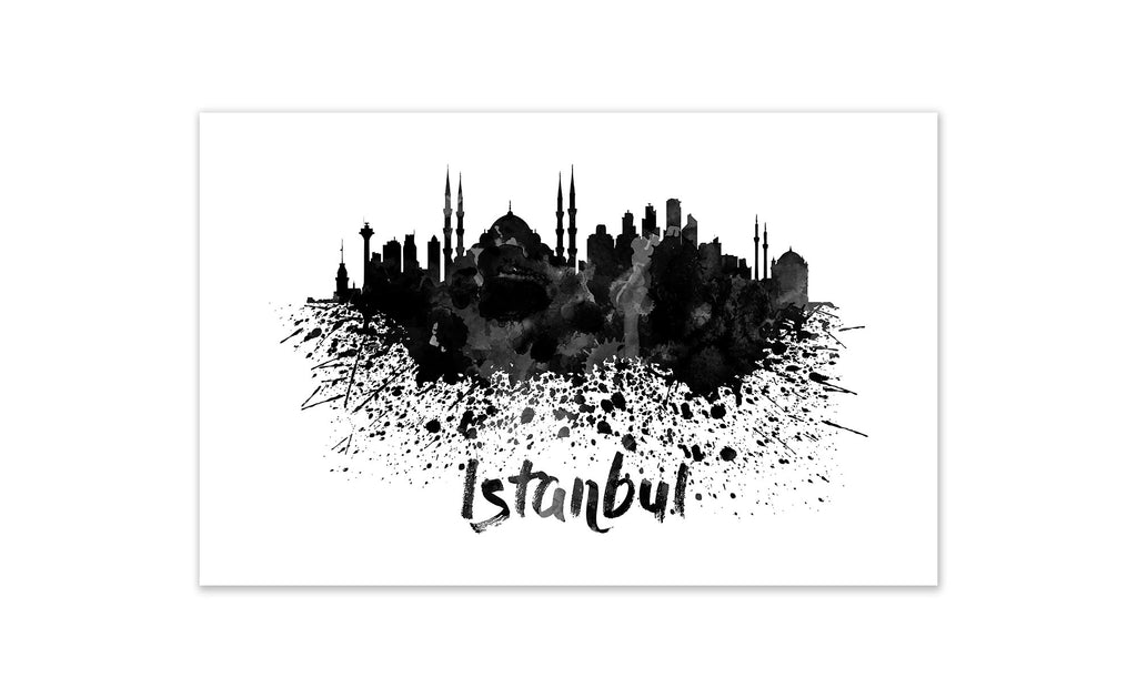 Black and White World Splatter Skyline Instanbul