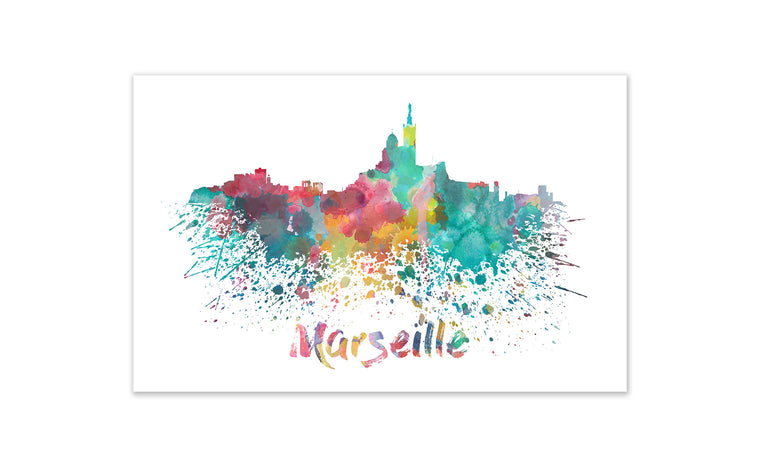 World Watercolor Skyline - Marseille