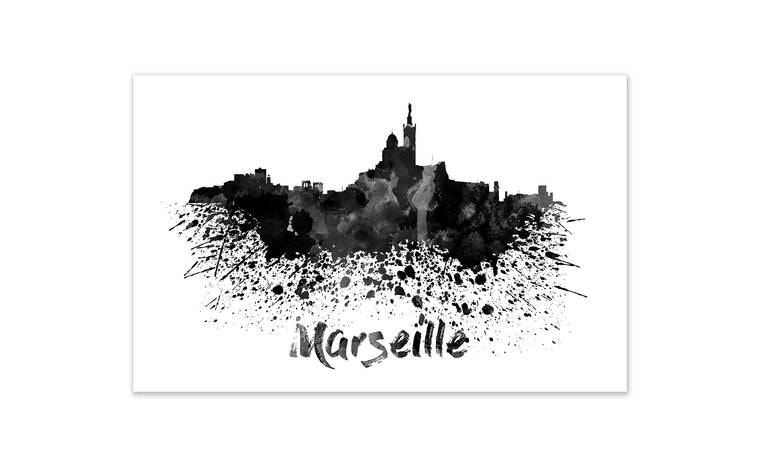 Black and White World Splatter Skyline Marseille