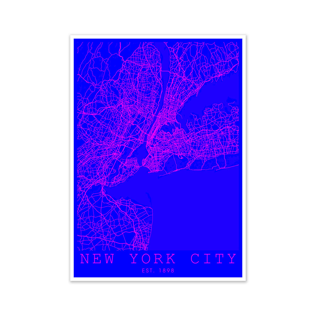 New York City Map Pink and Blue