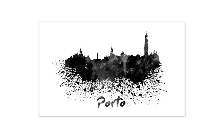 Black and White World Splatter Skyline Porto