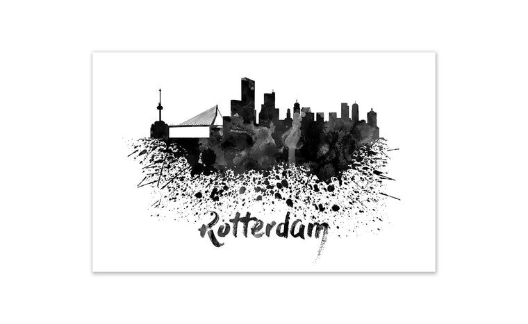 Black and White World Splatter Skyline Rotterdam