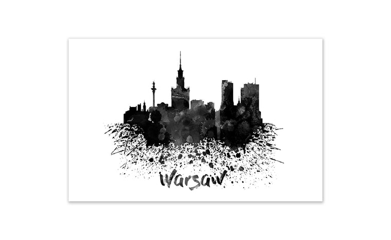 Black and White World Splatter Skyline Warsaw