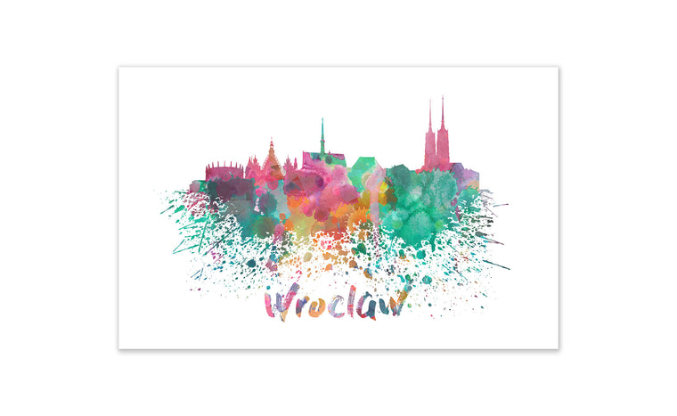 World Watercolor Skyline - Wroclaw