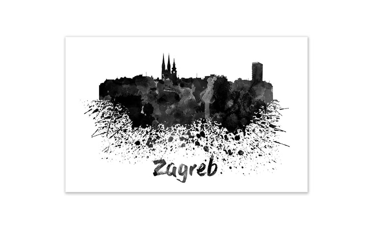 Black and White World Splatter Skyline Zagreb