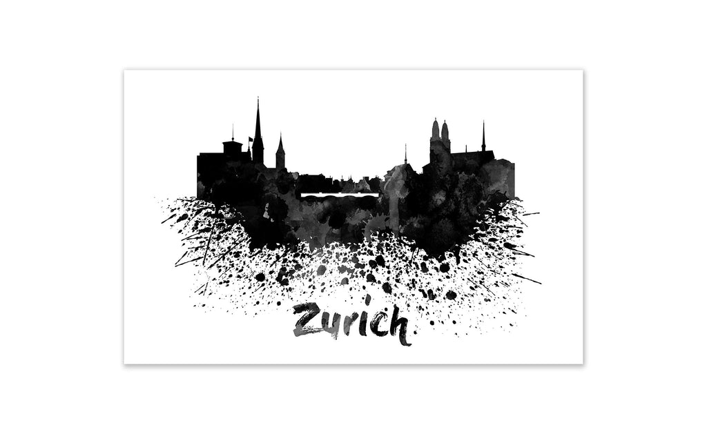 Black and White World Splatter Skyline Zurich