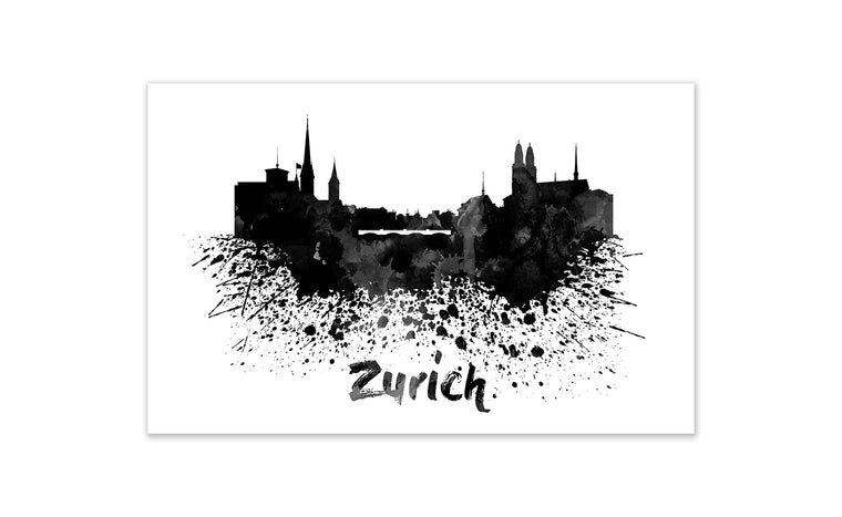 Black and White World Splatter Skyline Zurich